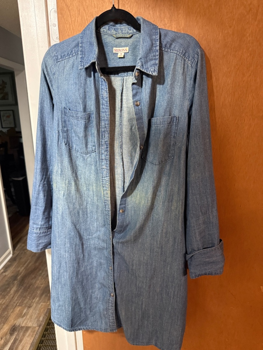Merona Washed Denim Shirt Tunic in Light Blue